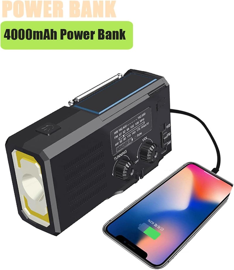 ويوبلز راديو يعمل بالطاقة الشمسية، بطارية 4000 مللي أمبير، راديو طوارئ NOAA للأحوال الجوية، مصباح يدوي، بنك طاقة محمول، منبه SOS، راديو AM/FM، ومصباح LED للطوارئ الخارجية - Image 5